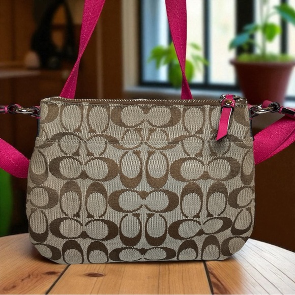 Coach Poppy Crossbody Vintage Signature Canvas & Pink Leather Accents - Picture 2 of 15